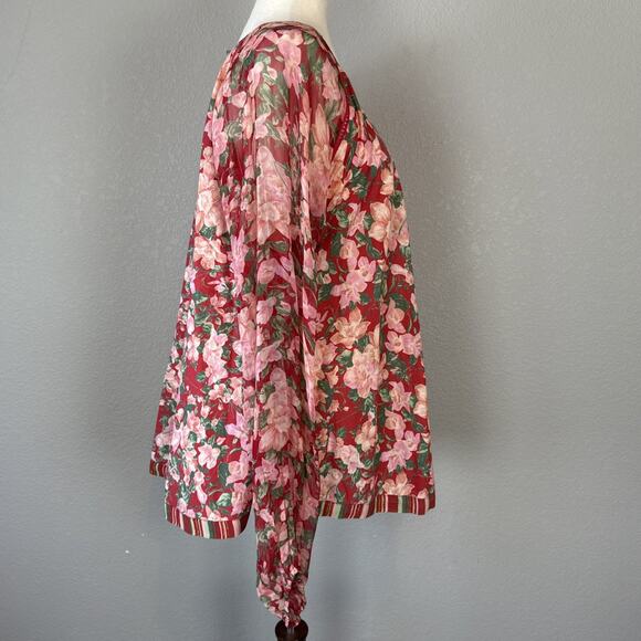 Nikasha Anthropologie Womens Christine Rose Swing Blouse Top Size L Pink Floral - Picture 6 of 8